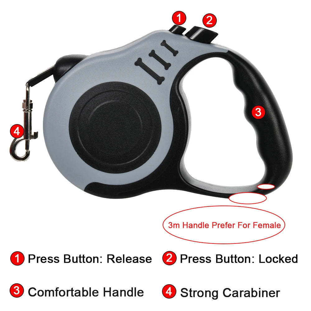 Retractable Dog Leash – Strong Nylon Lead 3m/5m for All Breeds