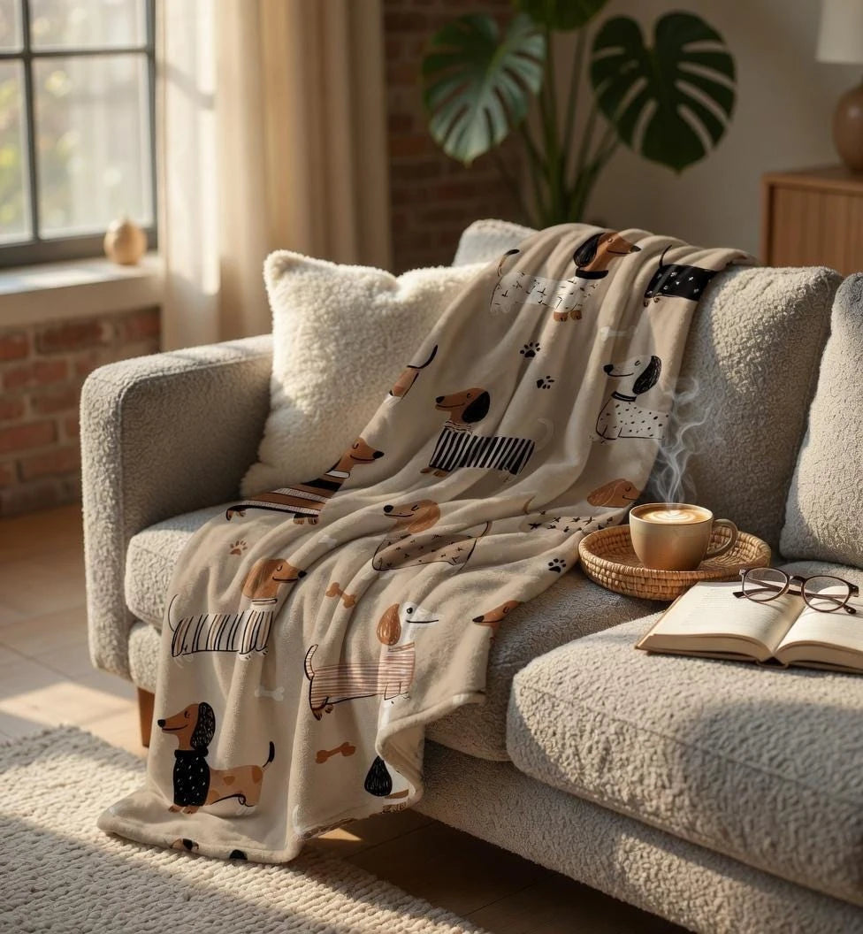 Dachshund Dog Fleece Blanket – Cute Striped Plush Throw for Pet Lovers
