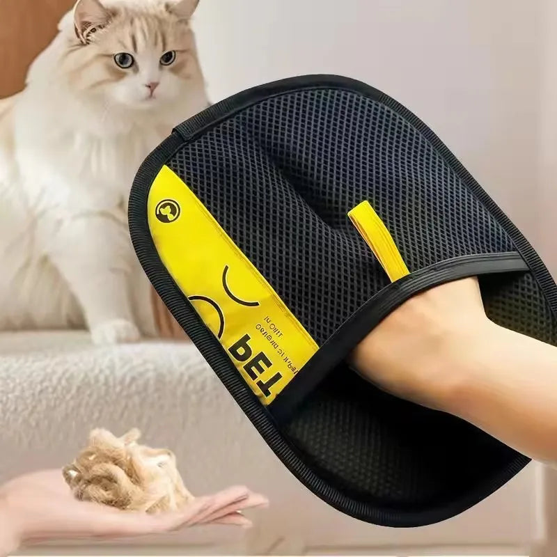 Pet Hair Remover Grooming Gloves – 2-in-1 Lint Roller Brush for Dogs & Cats