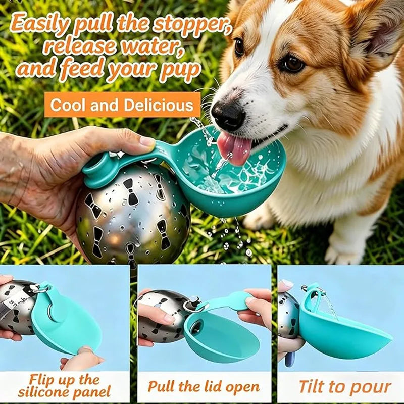 Portable Dog Water Bottle – Stainless Steel No-Spill Travel Dispenser with Bowl