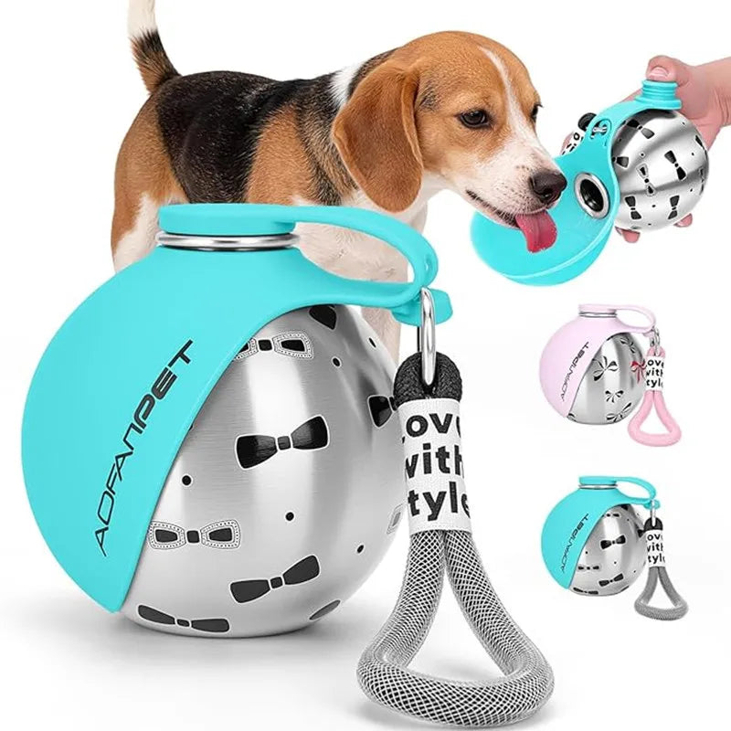 Portable Dog Water Bottle – Stainless Steel No-Spill Travel Dispenser with Bowl