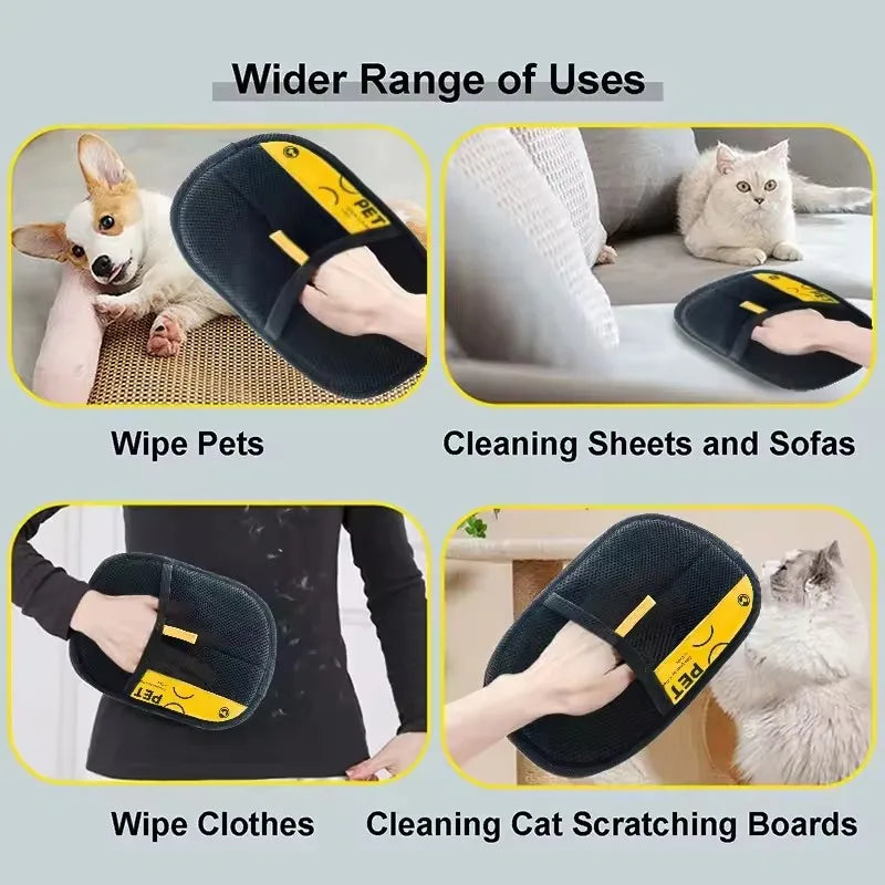 Pet Hair Remover Grooming Gloves – 2-in-1 Lint Roller Brush for Dogs & Cats