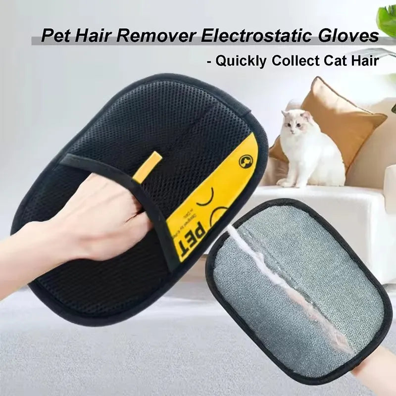 Pet Hair Remover Grooming Gloves – 2-in-1 Lint Roller Brush for Dogs & Cats