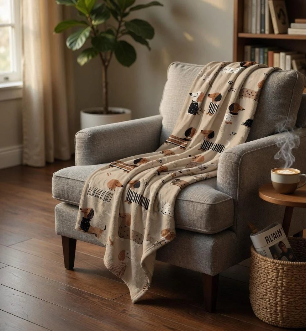 Dachshund Dog Fleece Blanket – Cute Striped Plush Throw for Pet Lovers
