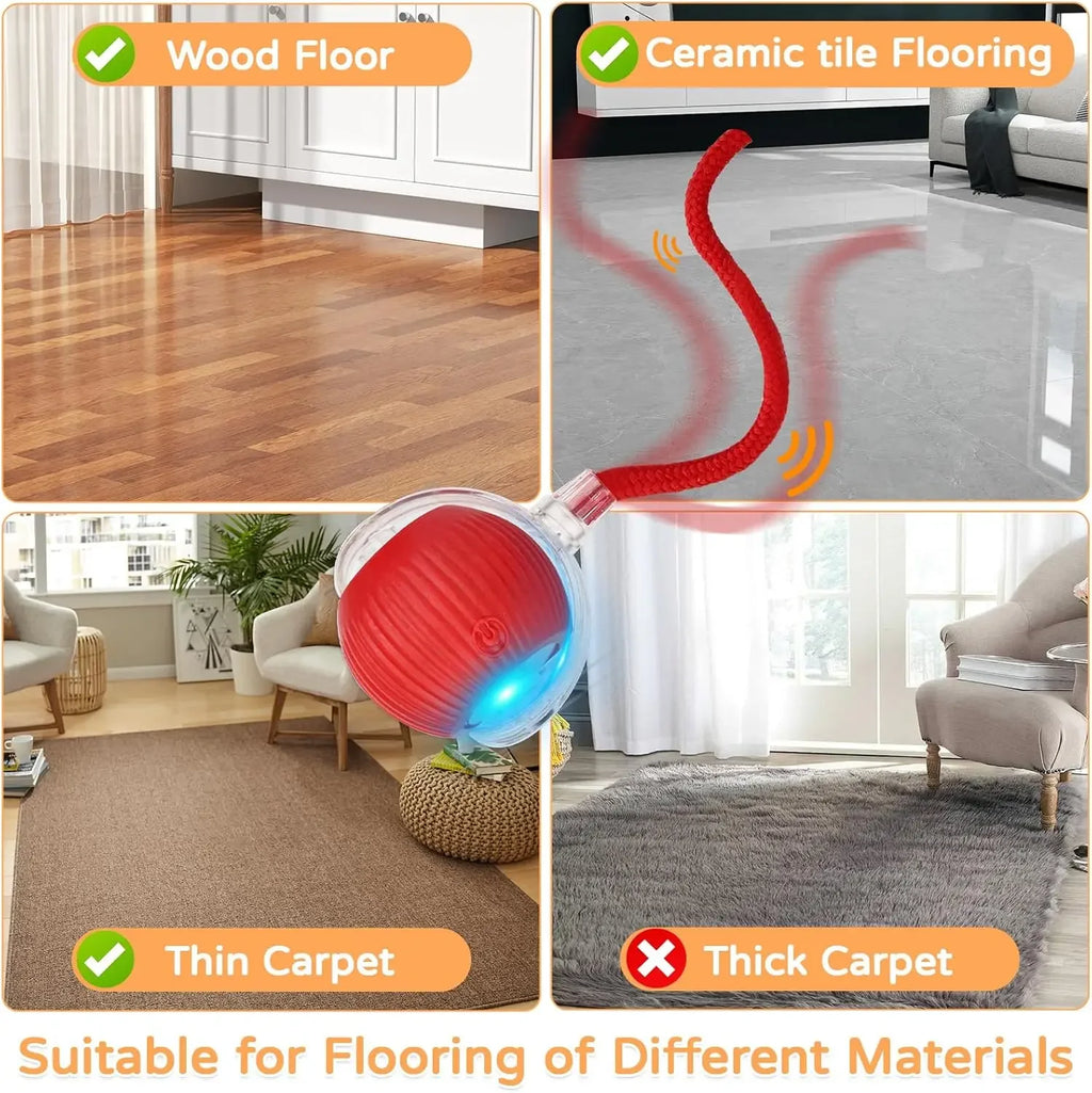 Interactive Rolling Ball Cat Toy – Auto-Moving with Faux Tail & Mouse Imitation