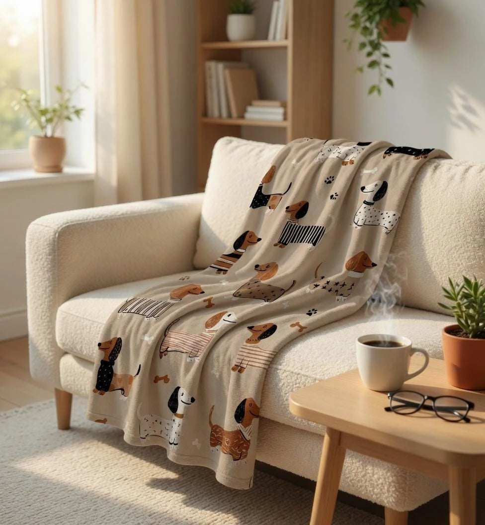 Dachshund Dog Fleece Blanket – Cute Striped Plush Throw for Pet Lovers
