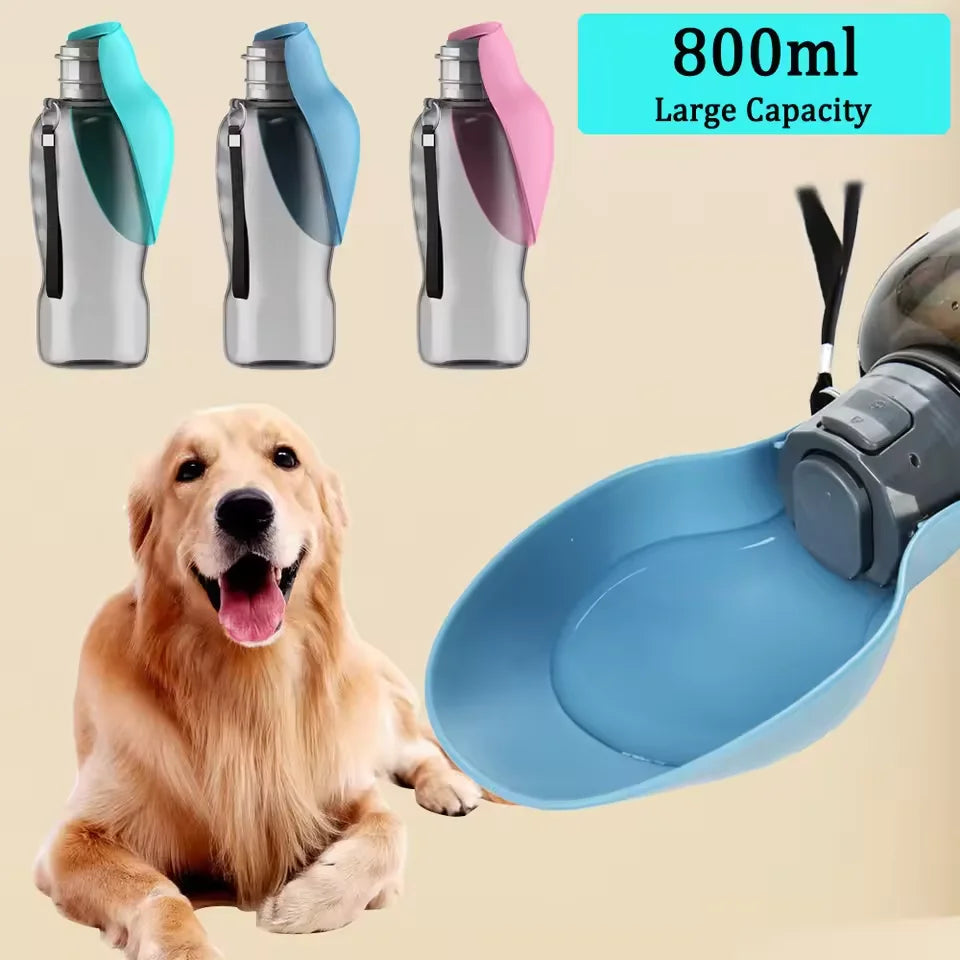 Large Dog Water Bottle 800ml – Foldable Flip Outdoor Travel Feeder